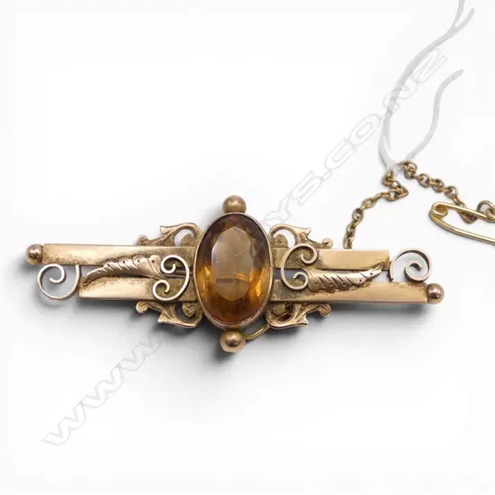 c1900 9ct gold & citrine bar brooch 4.78gms