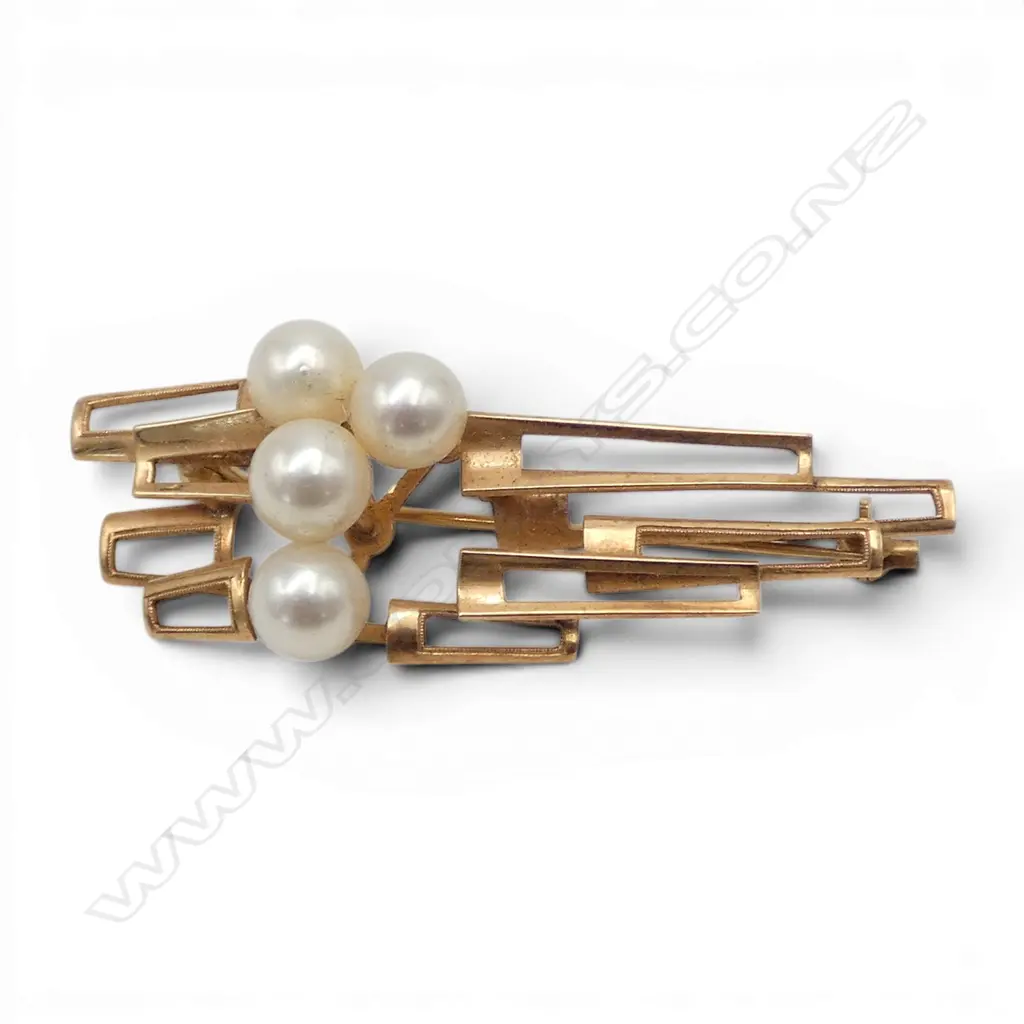 14CT CULTURED PEARL BROOCH 20x55mm 6.7gms Image 1++
