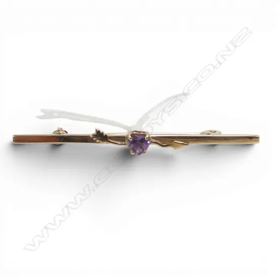 9ct AMETHYST BAR BROOCH, 1.5gm