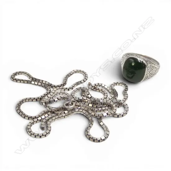 STG SILVER NECKLACE (needs repair) + STG SILVER POUNAMU RING 17.52gms