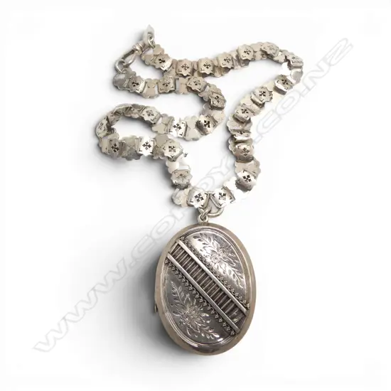 VICTORIAN STG SILVER MAYORAL CHAIN NECKLACE & LOCKET hallmarked Birmingham 1879 34gms TW