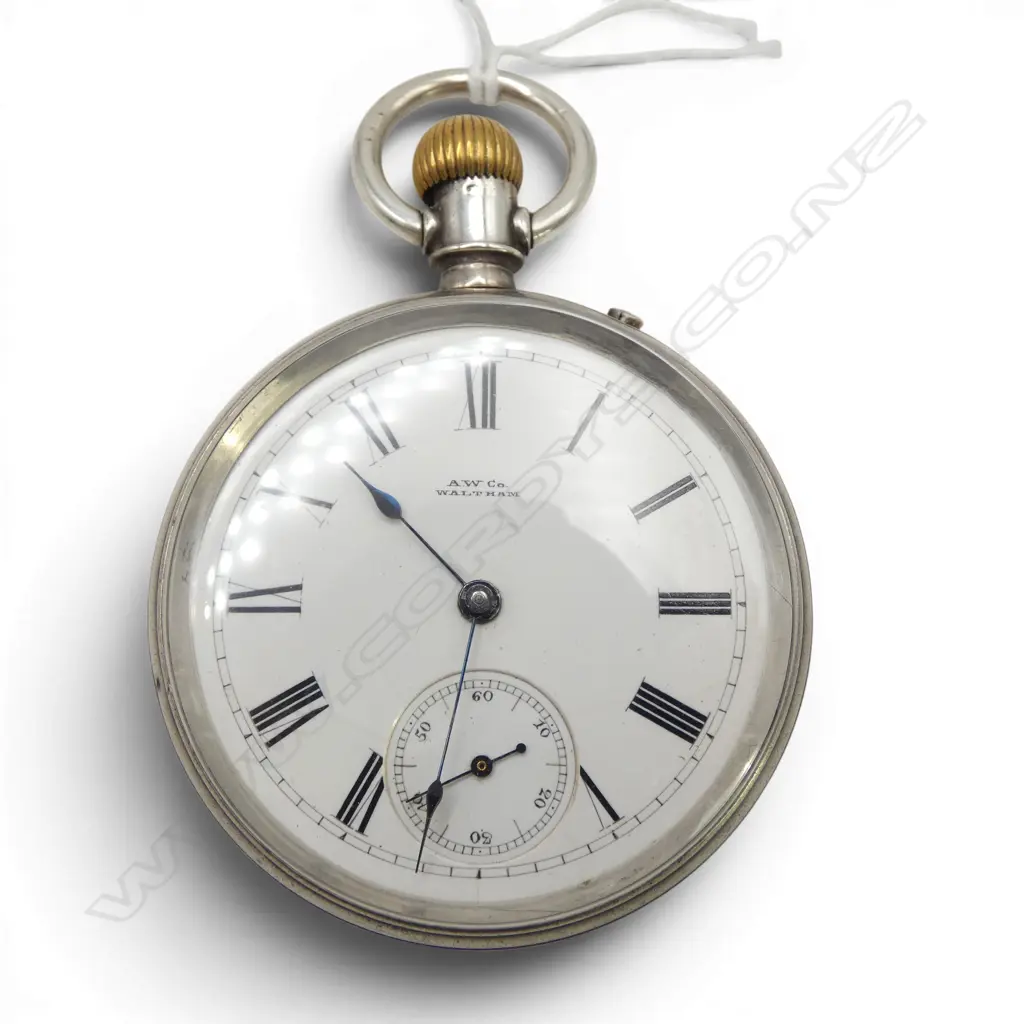 SILVER OPEN FACE WALTHAN POCKET WATCH. The case Birmingham 1884. Running Image 1++