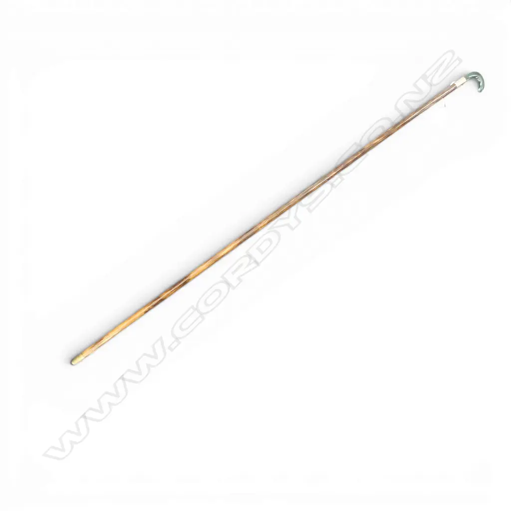 VINTAGE 9ct GOLD & POUNAMU HANDLED WALKING CANE. L.910mm Image 1++