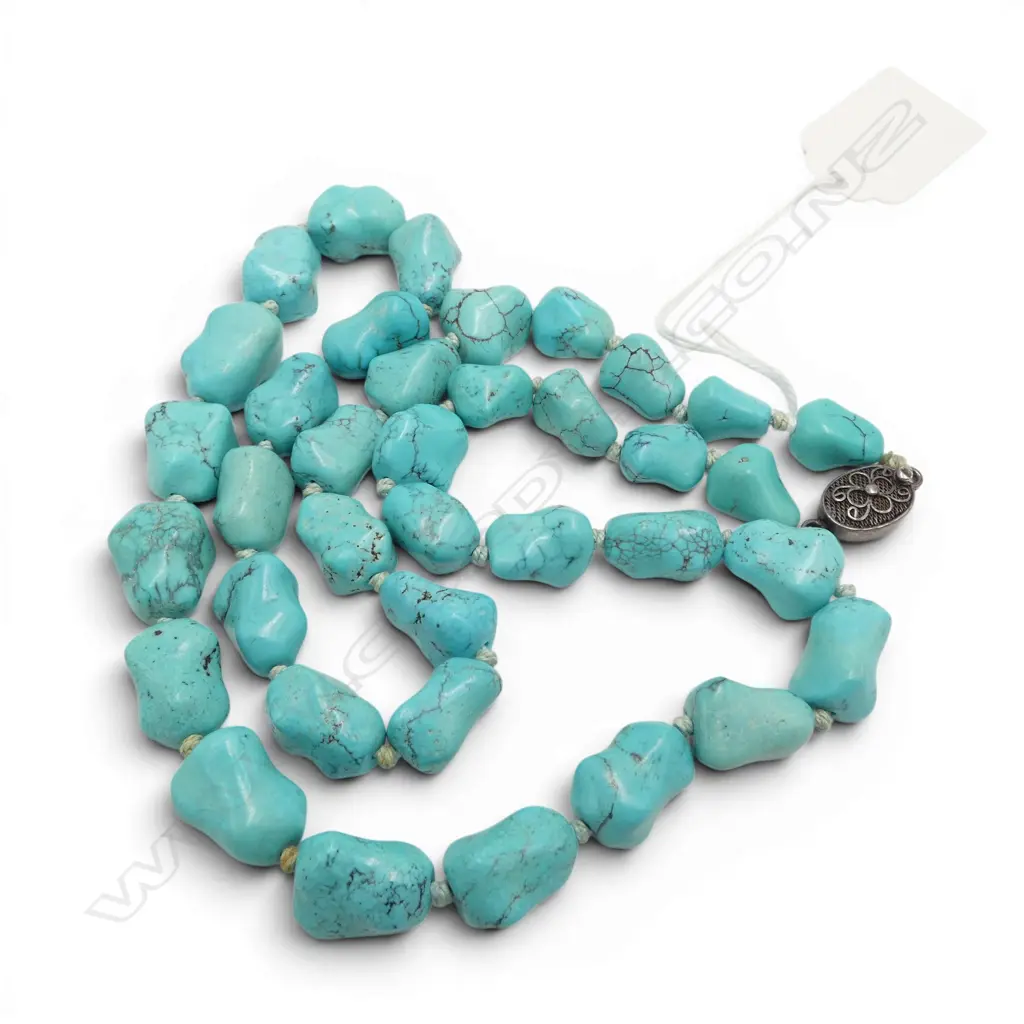 Turquoise polished nugget bead necklace Image 1++