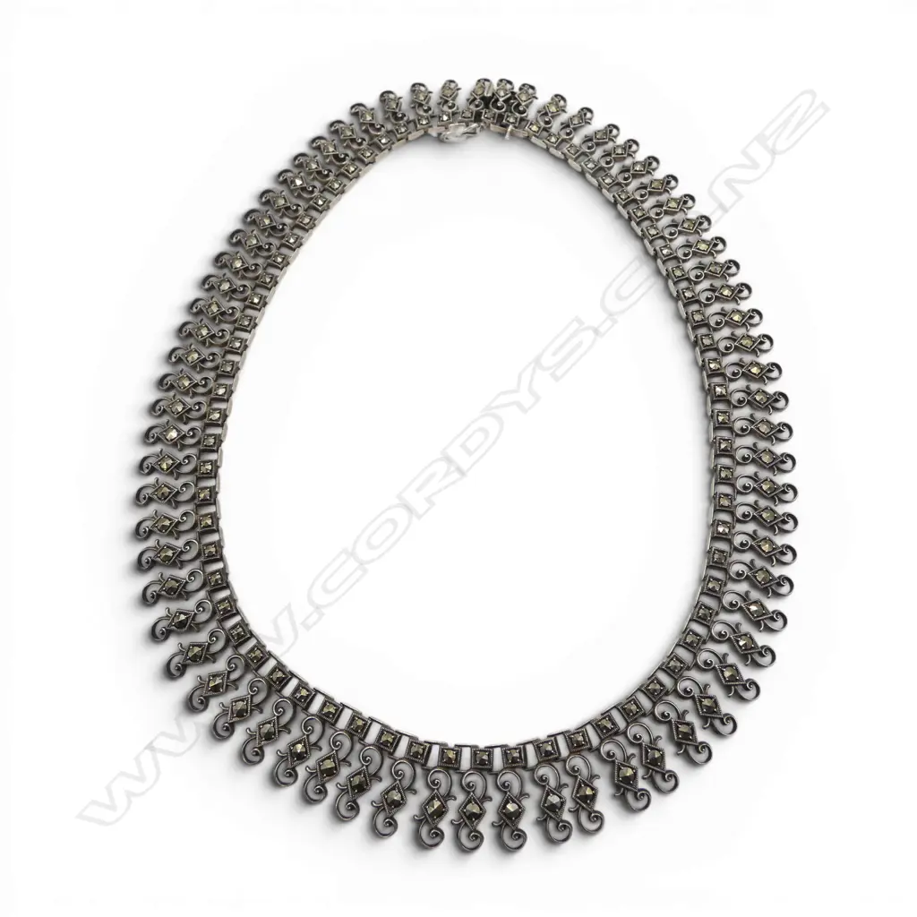 EARLY 20thC STG SILVER & MARCASITE NECKLACE L.370mm Image 1++