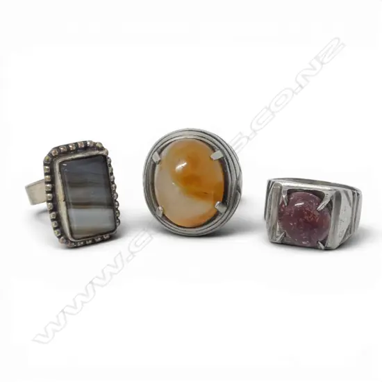   3 SEMI-PRECIOUS STONE RINGS