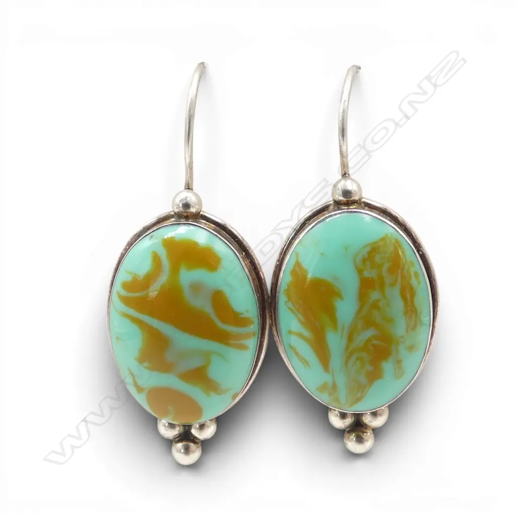 PAIR OF SILVER AND TURQUOISE STYLE EARRINGS (from the estate of jeweller Simon Misdale) Image 1++