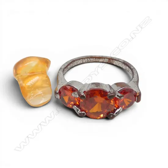 THREE UNSET FIRE OPALS AND A THREE STONE RING (From the estate of Jeweller Simon Misdale)