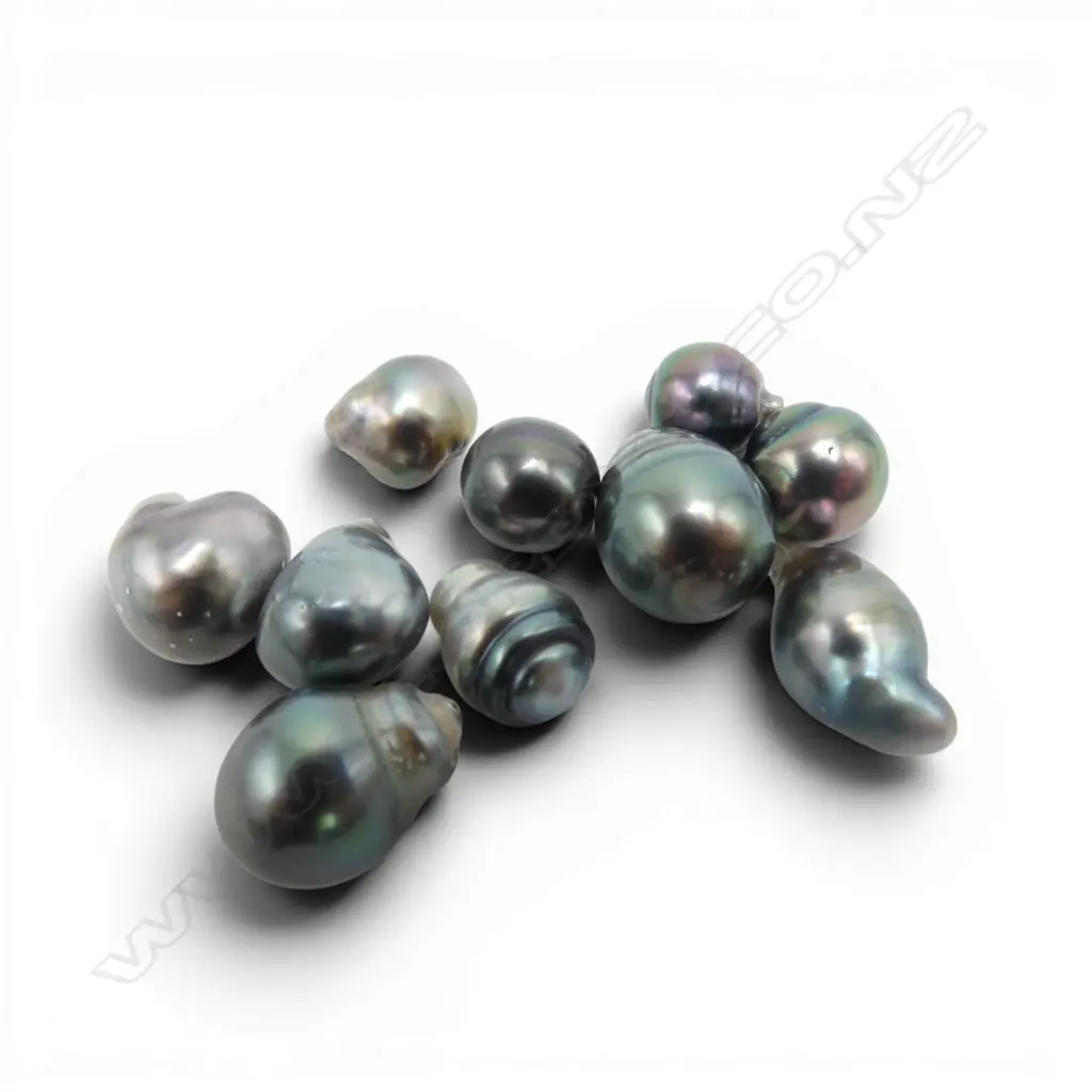 TEN ASSTD BAROQUE BLACK PEARLS (From the estate of jeweller Simon Misdale) Image 1++