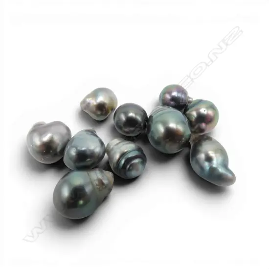 TEN ASSTD BAROQUE BLACK PEARLS (From the estate of jeweller Simon Misdale)