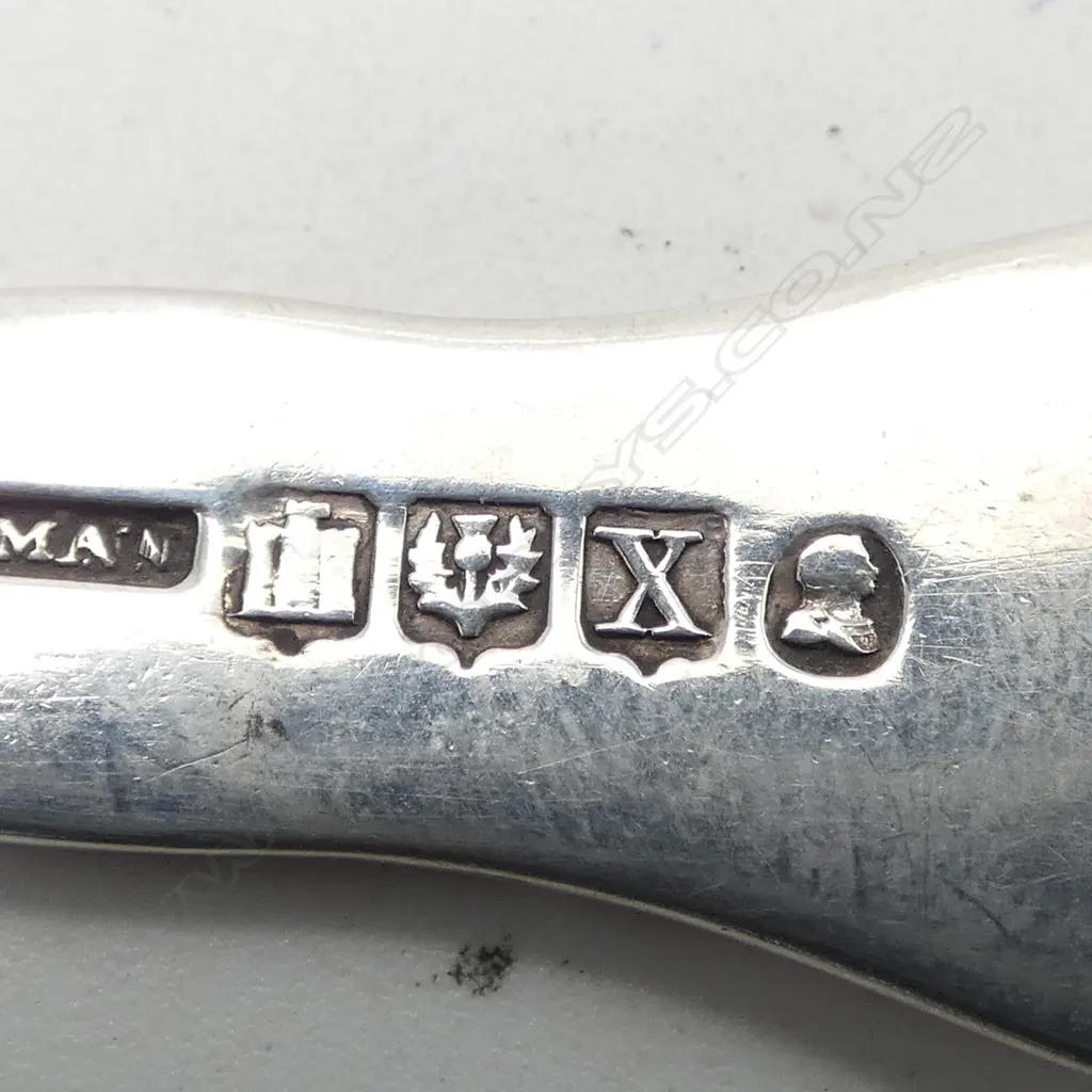 Pair of georgian Scottish silver salt spoons, King's pattern. Edinburgh 1829, by Mossman. 27gms.  Image 1++