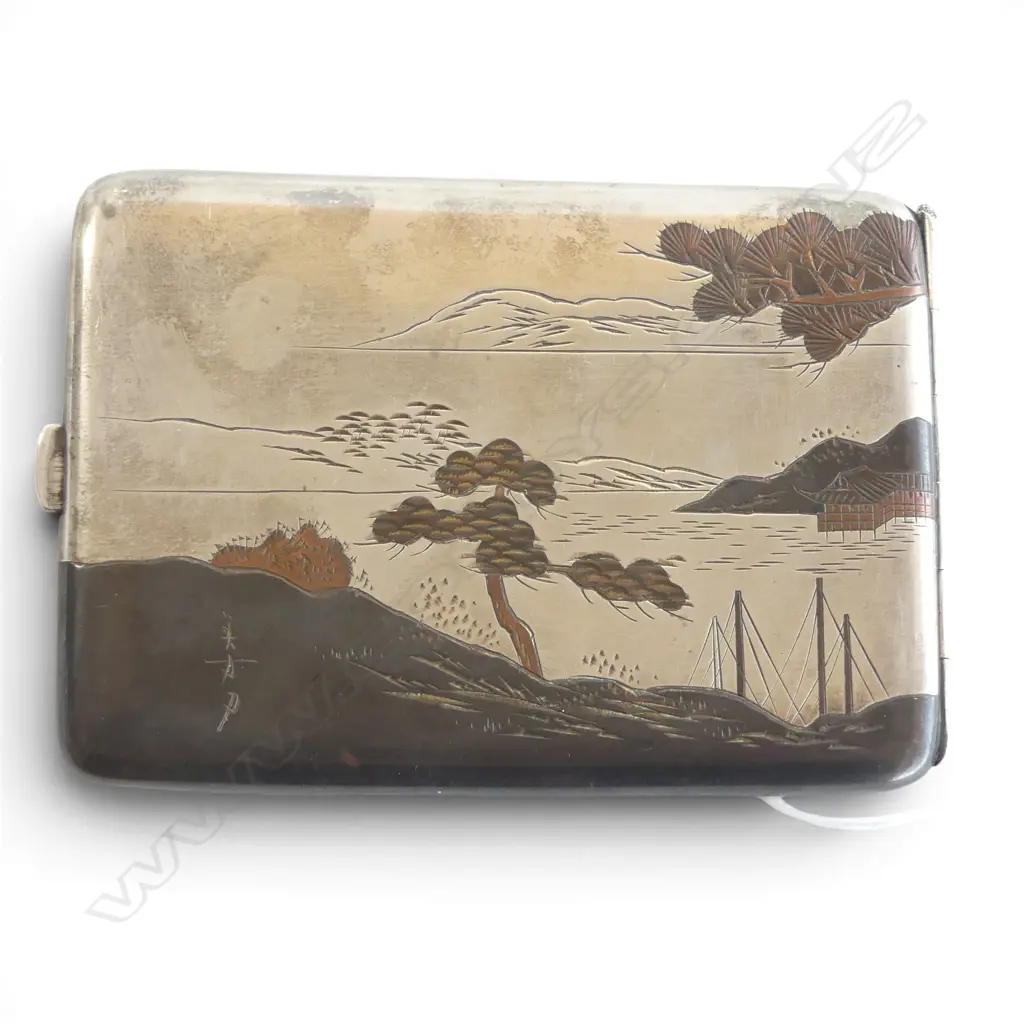 VINTAGE JAPANESE NIELLO STG SILVER CIG. CASE artist signature engraved verso, stamped 950 104gms Image 1++