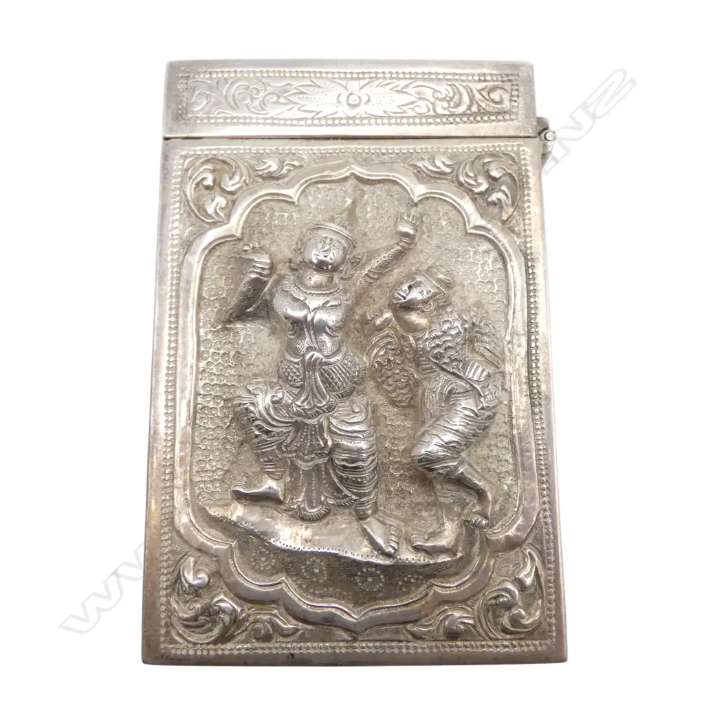 THAI SILVER EMBOSSED CALLING CARD CASE testing 95% + hinge faulted Image 1++