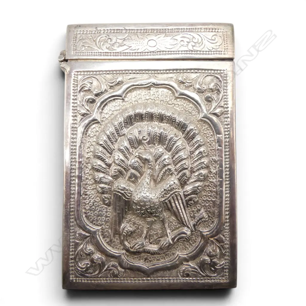 THAI SILVER EMBOSSED CALLING CARD CASE testing 95% + hinge faulted Image 1++