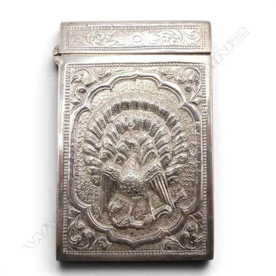 THAI SILVER EMBOSSED CALLING CARD CASE testing 95% + hinge faulted