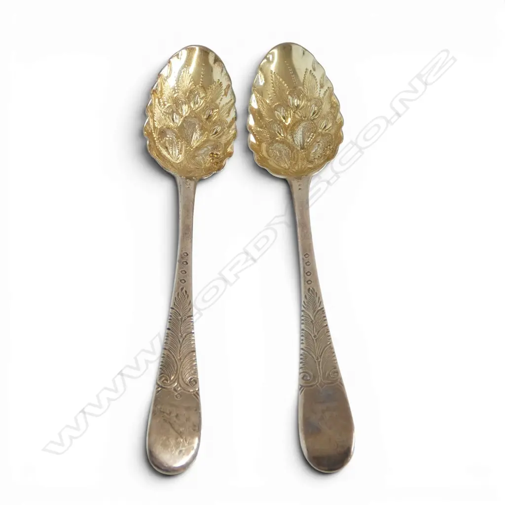 PR STG SILVER BERRY SPOONS, JOSEPH NEWCOMB, LONDON 1783 L.215mm, 129gms Image 1++