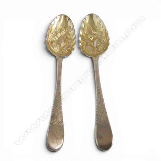 PR STG SILVER BERRY SPOONS, JOSEPH NEWCOMB, LONDON 1783 L.215mm, 129gms