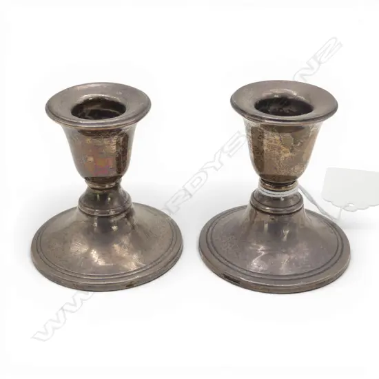 PR SILVER SHORT COLUMN CANDLE STICKS Birmingham 1911. H.58mm. Filled bases