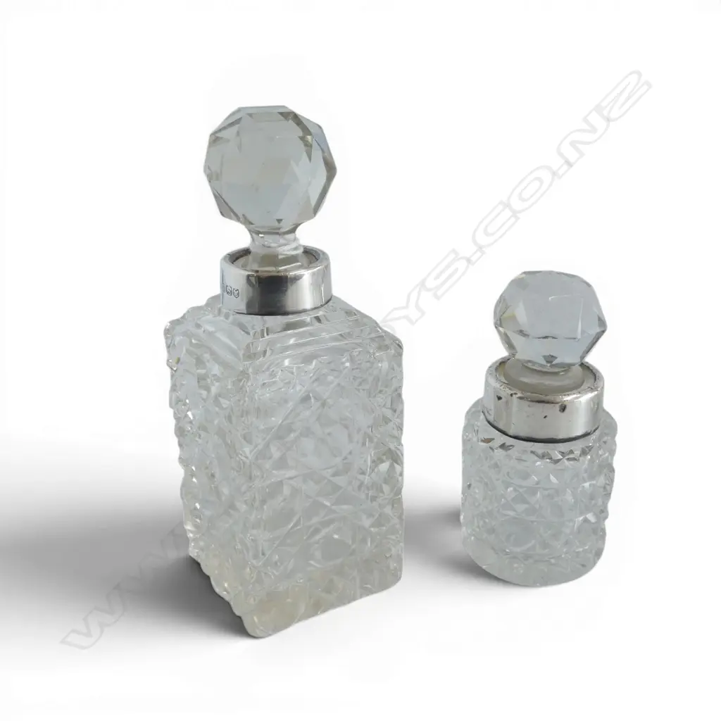 2 STG SILVER RIMMED SCENT BOTTLES H.110mm Image 1++