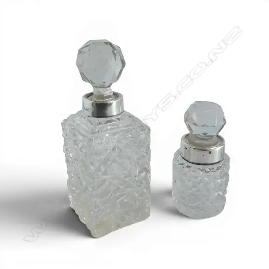 2 STG SILVER RIMMED SCENT BOTTLES H.110mm