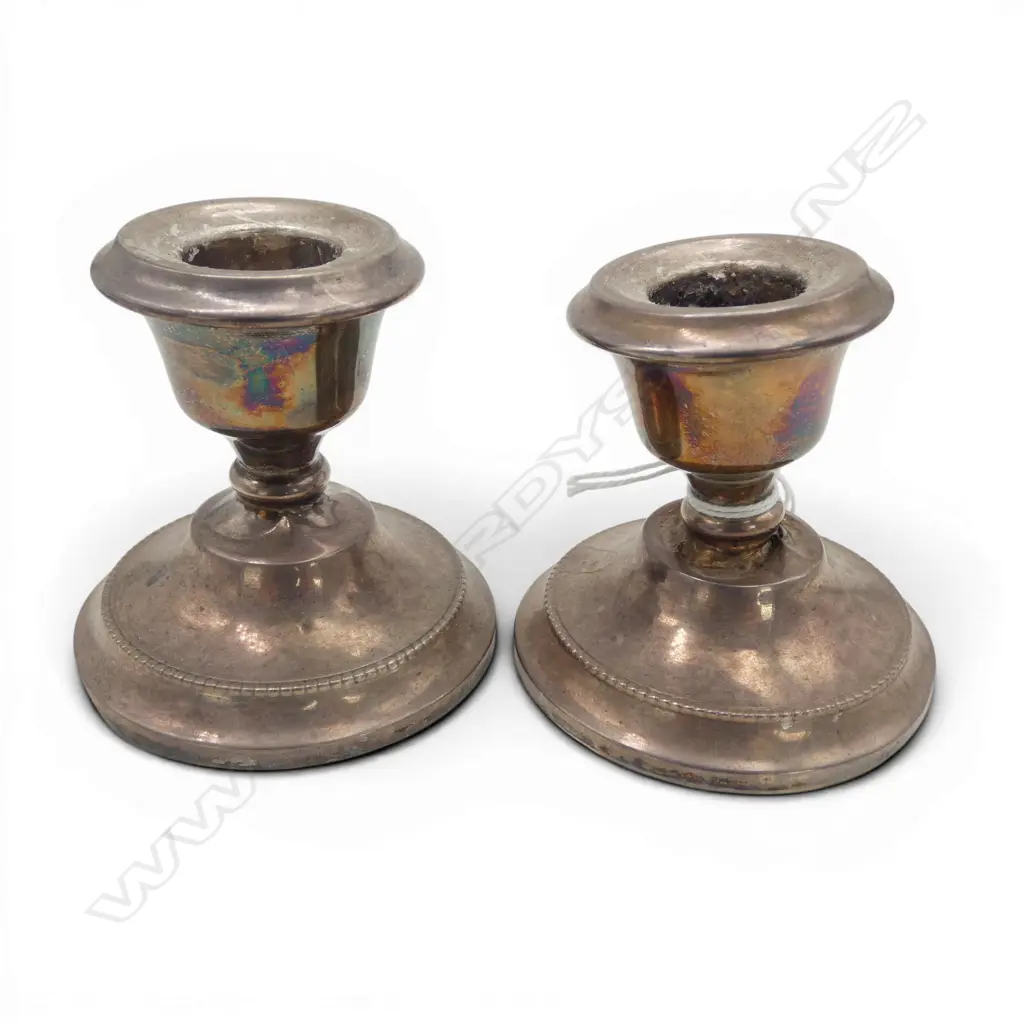 PR SILVER SHORT COLUMN CANDLE STICKS Birmingham 1971. H.65mm. Filled bases. Faulted Image 1++