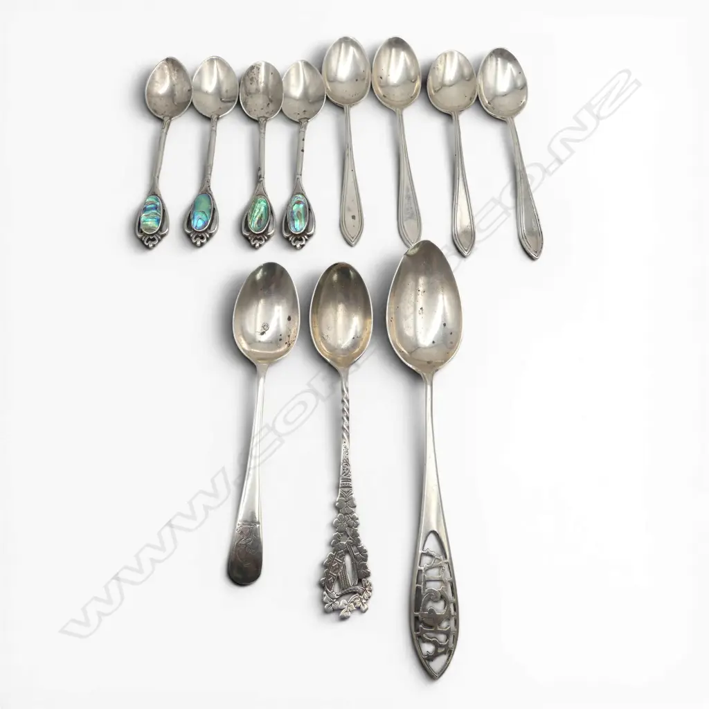 COLLECTION OF 11 STG SILVER SPOONS 122gms TW Image 1++