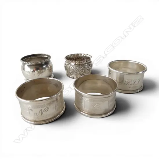 5 STG SILVER NAPKIN RINGS various dates. 87gms