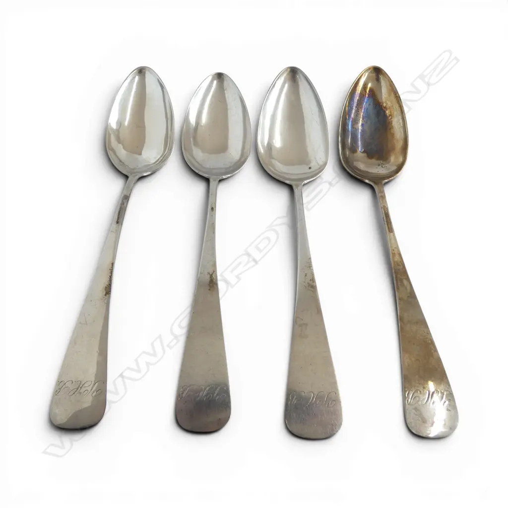 4 COIN SILVER TABLE SPOONS 'SCHAFER' L.220mm 169gms Image 1++