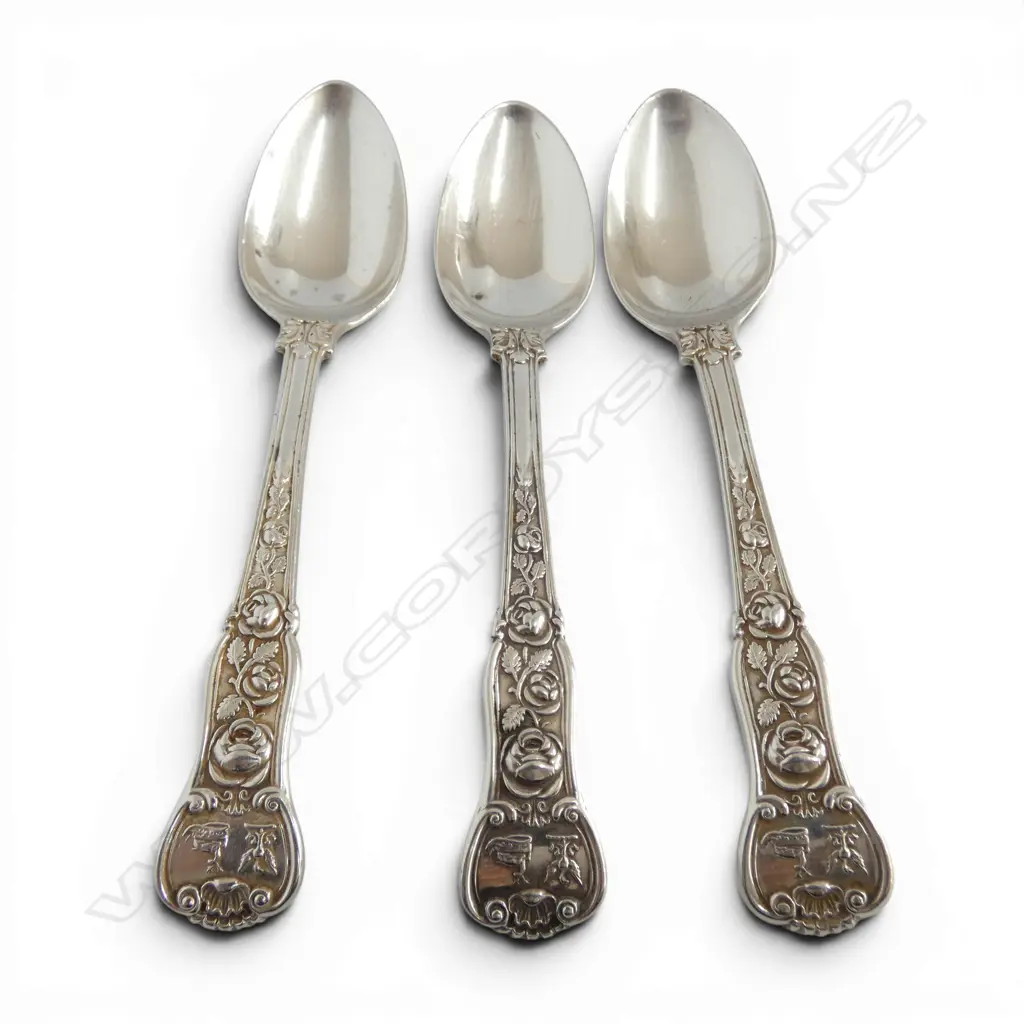 3 STG SILVER TEASPOONS, LONDON 1884 118gms Image 1++