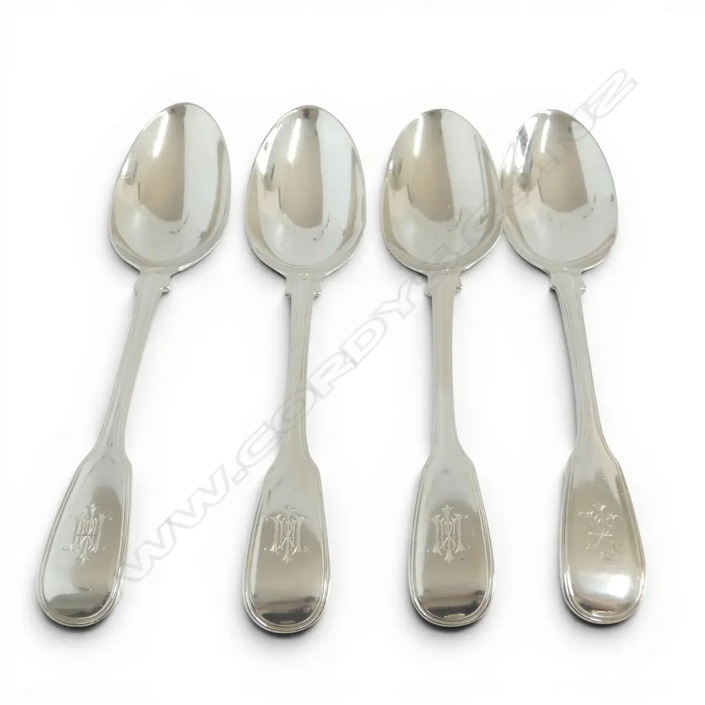4 STG SILVER TABLE SPOONS, GEORGE ADAMS, LONDON 1849 L.220mm 356gms Image 1++