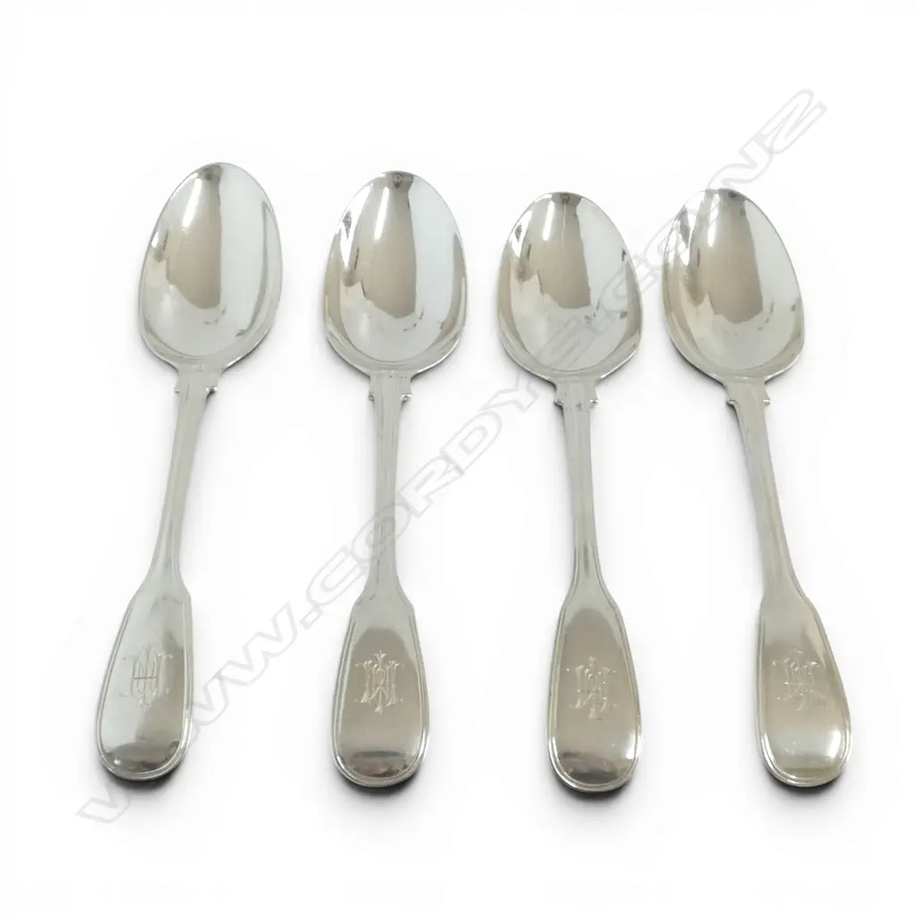 4 STG SILVER TABLE SPOONS, GEORGE ADAMS, LONDON 1849 L.220mm 350gms Image 1++