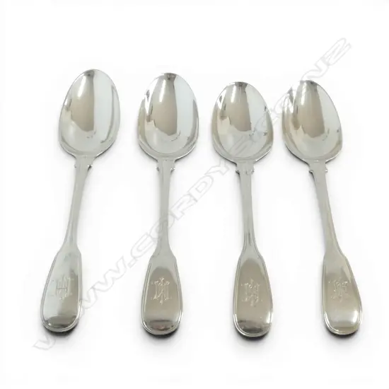 4 STG SILVER TABLE SPOONS, GEORGE ADAMS, LONDON 1849 L.220mm 350gms