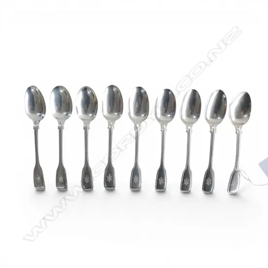 9 STG SILVER TEA SPOONS, GEORGE ADAMS, LONDON 6x1849, 3x1851 L.145mm 242gms