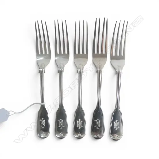 5 STG SILVER LUNCHEON FORKS, GEORGE ADAMS, LONDON, 4x 1857, 1x 1851   L.170mm 292gms