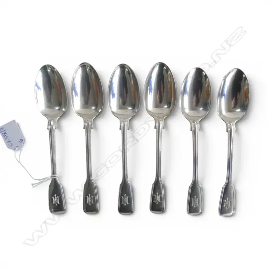 6 STG SILVER DESSERT SPOONS, GEORGE ADAMS LONDON 3x 1851, 3x 1866 L.180mm 333gms