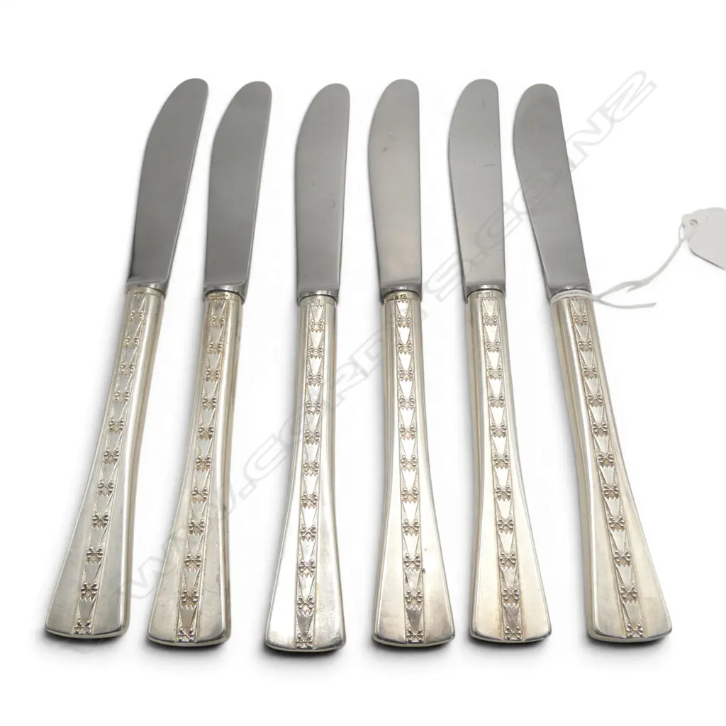 6 916 SOVIET SILVER KNIVES 'CENTRAL' PATTERN 488gms total Image 1++