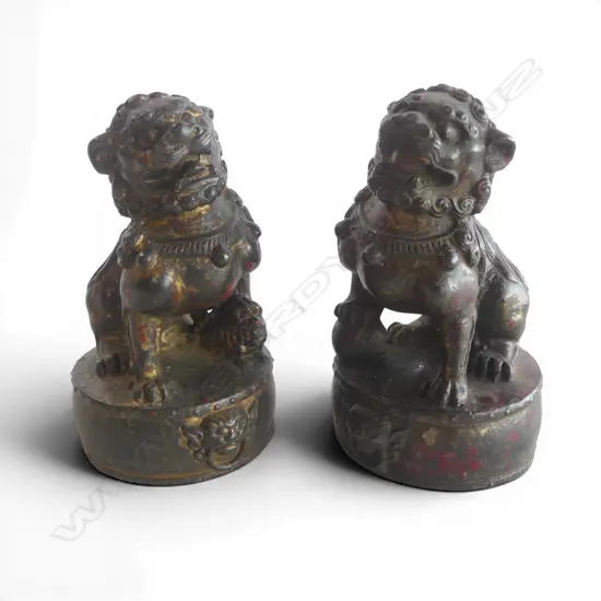 PR ORIENTAL GILT METAL TEMPLE / FU DOGS H.100mm