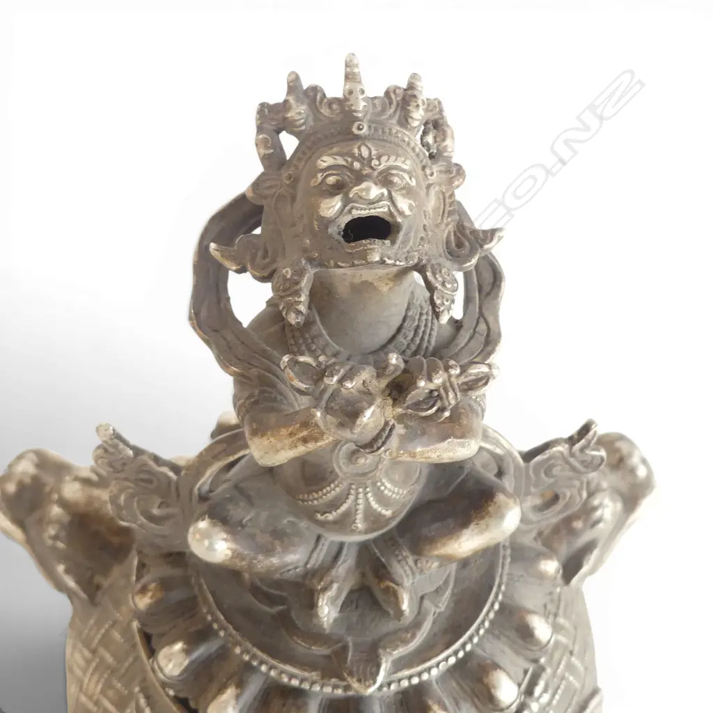 ORIENTAL SILVER METAL LIDDED INCENSE BURNER H.215mm Image 1++