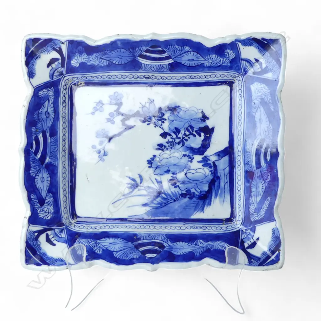 MEIJI JAPANESE Blue & White DISH flowering gnarly tree design 260 x 230mm Image 1++