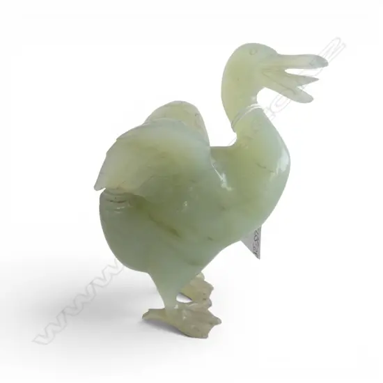 ORIENTAL PALE GREEN JADE DODO head & small wings raised. Tiny frit to 1 wing. H.138mm