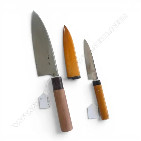 HANDMADE CARBON STEEL FORGED JAPANESE CHEF'S KNIFE, L280mm, signed on blade + SML VEGE PARING KNIFE