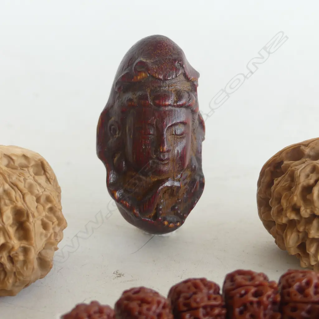 3 ORIENTAL PCES; PR WENWAN WALNUTS, BUDDHA HEAD, BEAD BRACELET Image 1++