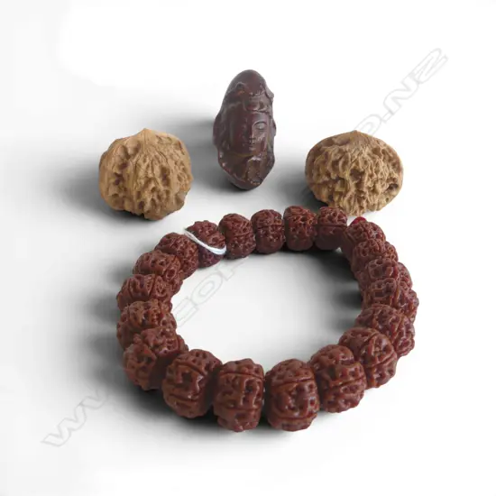 3 ORIENTAL PCES; PR WENWAN WALNUTS, BUDDHA HEAD, BEAD BRACELET