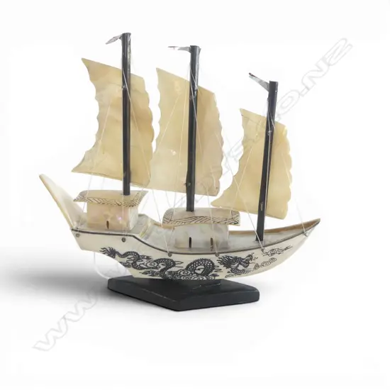 ORIENTAL CARVED IVORY DRAGON JUNK H.170mm