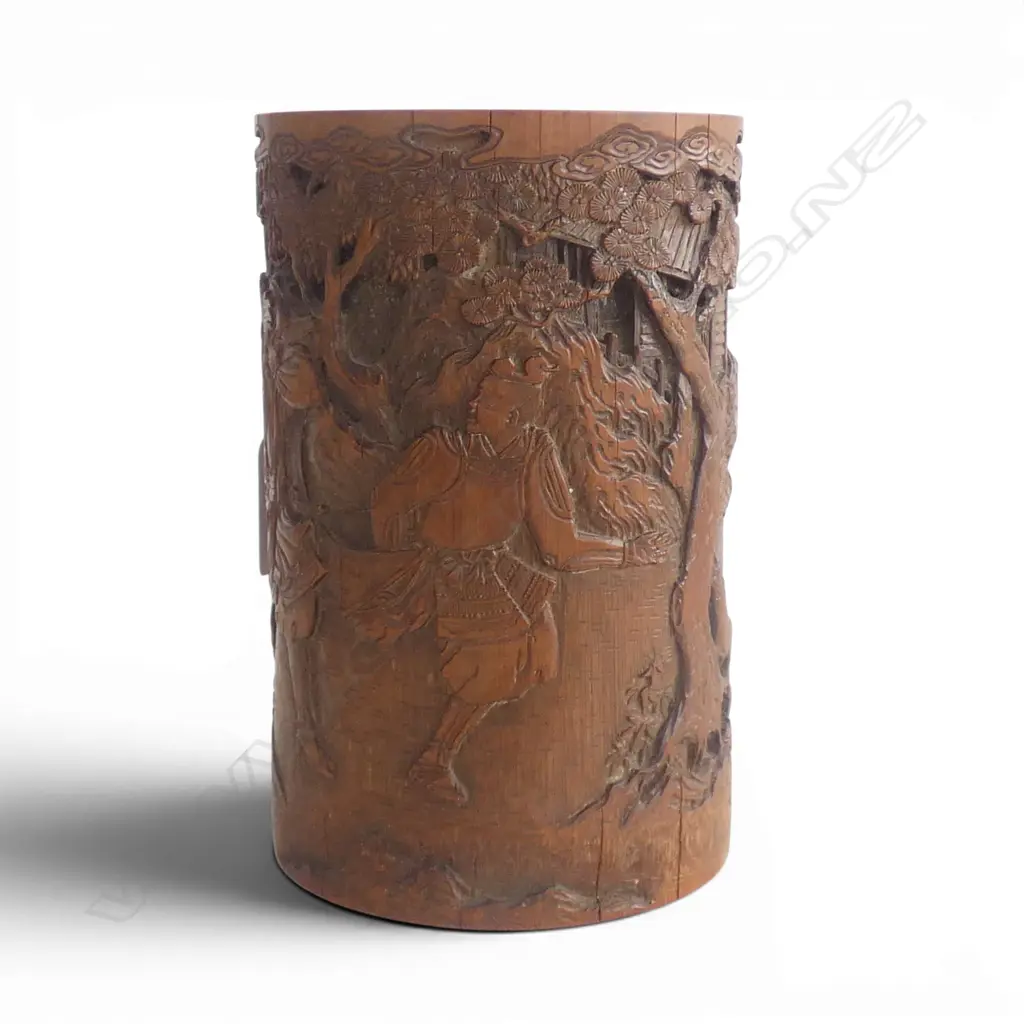 19THC FINELY CARVED BAMBOO BRUSHPOT H155MM Image 1++