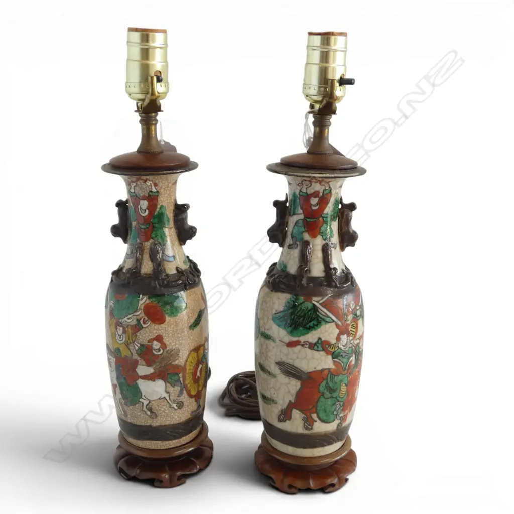 PR ORIENTAL NANKING CRACKLE GLAZE VASE TABLE LAMPS, H.400mm Image 1++