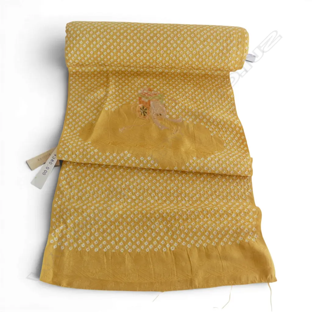 Unused 1980's NISHIJIN TEXTILE (Kyoto) JAPANESE textured yellow gold SILK ROLL L.12M W.370mm. New old stock Image 1++