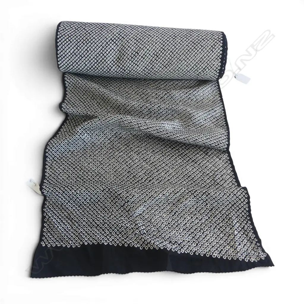 Unused 1980's NISHIJIN TEXTILE (Kyoto) JAPANESE black & white SILK ROLL L.12M W.370mm. New old stock Image 1++