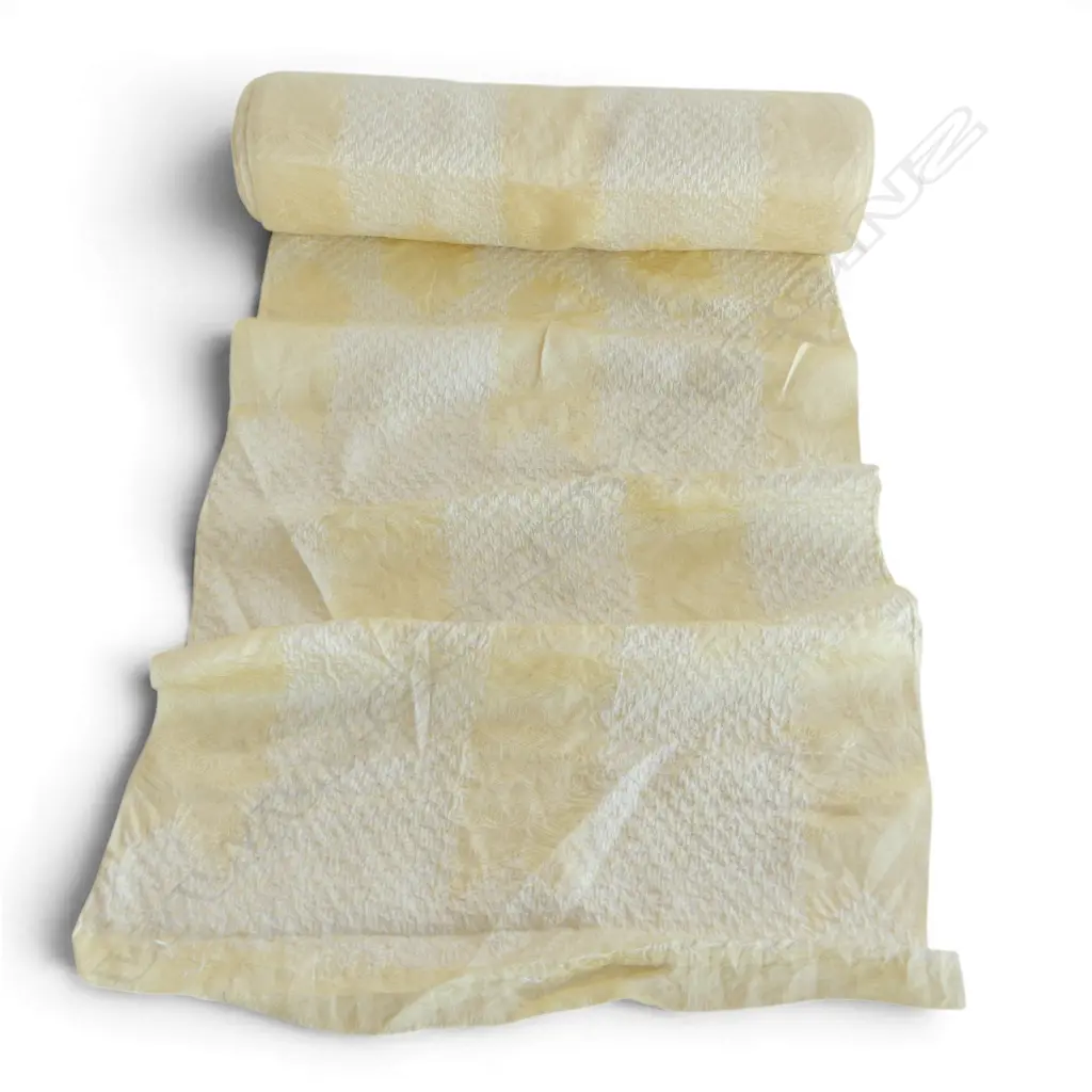 Unused 1980's NISHIJIN TEXTILE (Kyoto) JAPANESE textured pale lemon SILK ROLL L.12M W.370mm. New old stock Image 1++