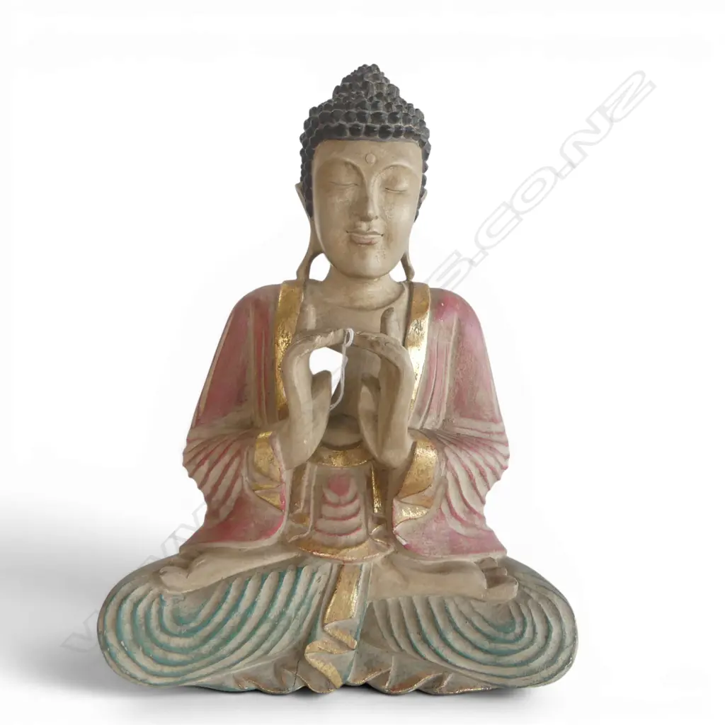 DECORATIVE CARVED WOOD BUDDHA H.300mm Image 1++